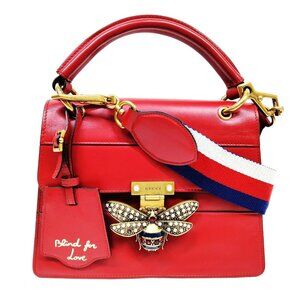 Authentic Gucci Queen Margaret Bamboo Red Leather Hand Bag mn674-020625